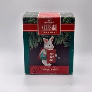 VINTAGE 1990 Hallmark Billboard Bunny Christmas Ornament